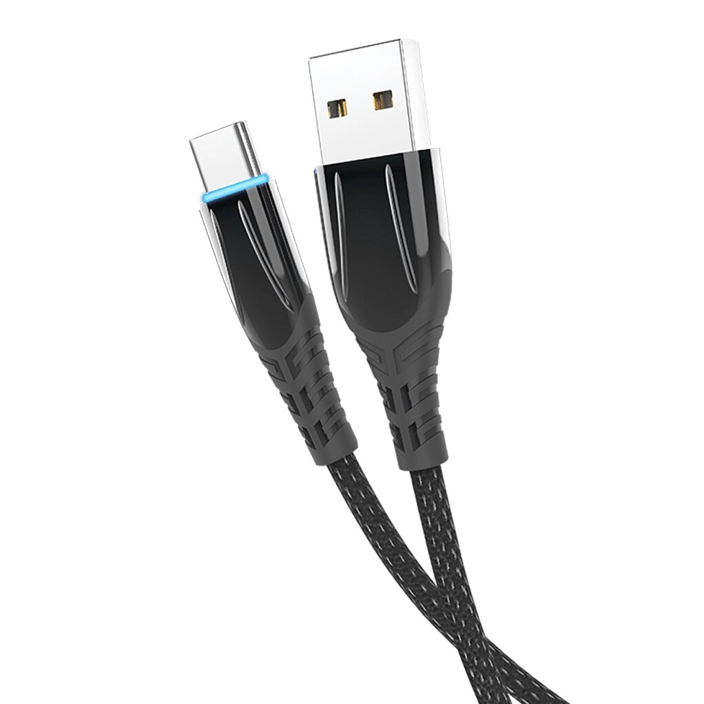 Кабель Olmio SmartLED, USB 2.0 - Type-C, 1,2м, 2.1A, черный от компании turan - фото 1