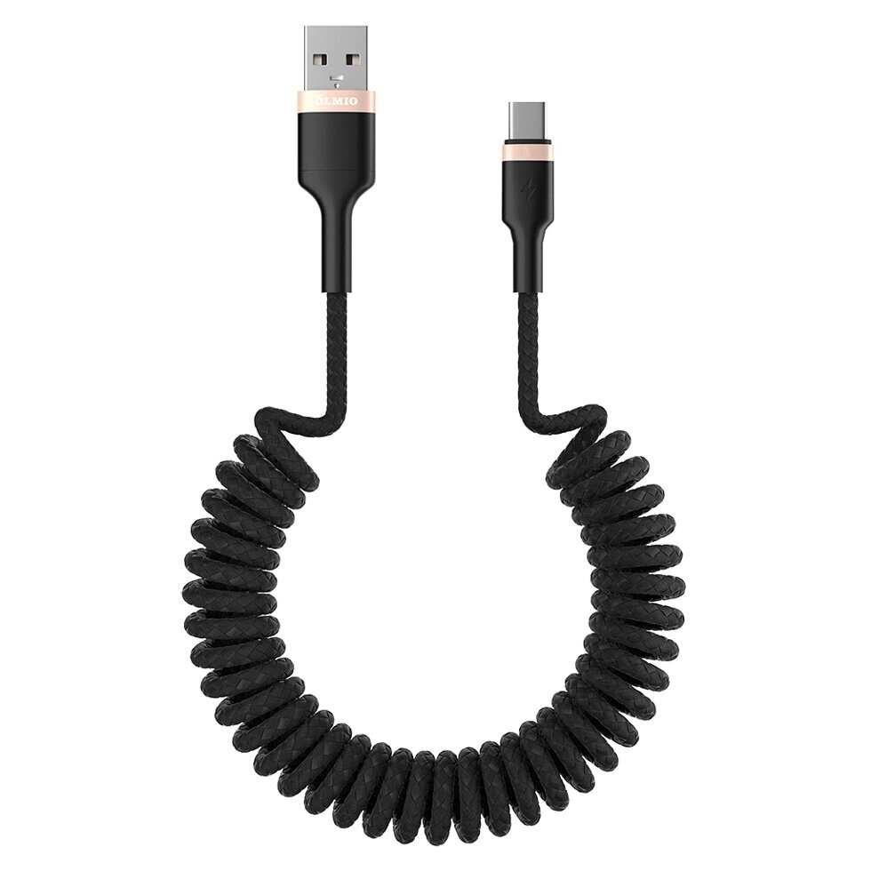 Кабель Olmio SPRING, USB 2.0 - USB Type-C, 1.5м, 3A, черный от компании turan - фото 1