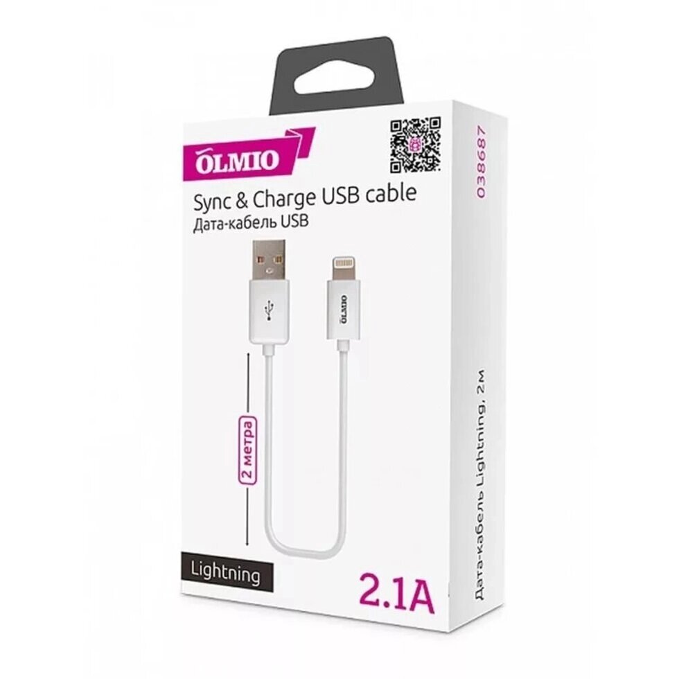 Кабель Olmio USB 2.0 - Lightning, 2м, белый от компании turan - фото 1