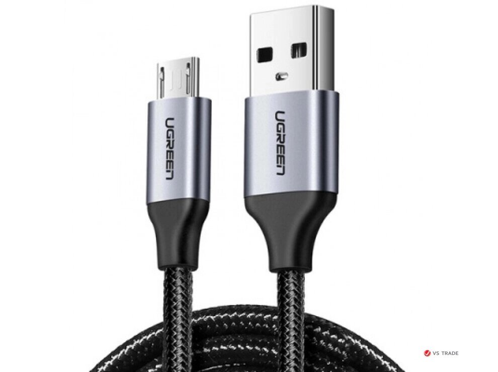 Кабель UGREEN US290 USB 2.0 A to Micro USB Cable Nickel Plating Aluminum Braid 2m (Black), 60148 от компании turan - фото 1