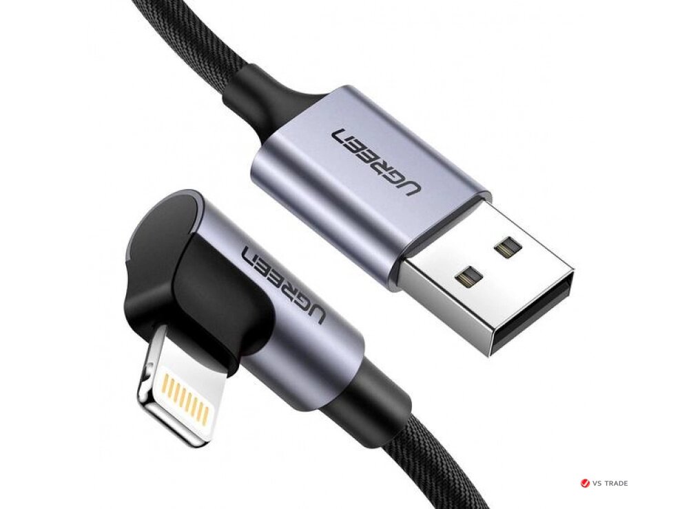 Кабель Ugreen US299 Angled Lightning To USB 2.0 A Male Cable (90°  Angle)/Black 1M, 60521 от компании turan - фото 1