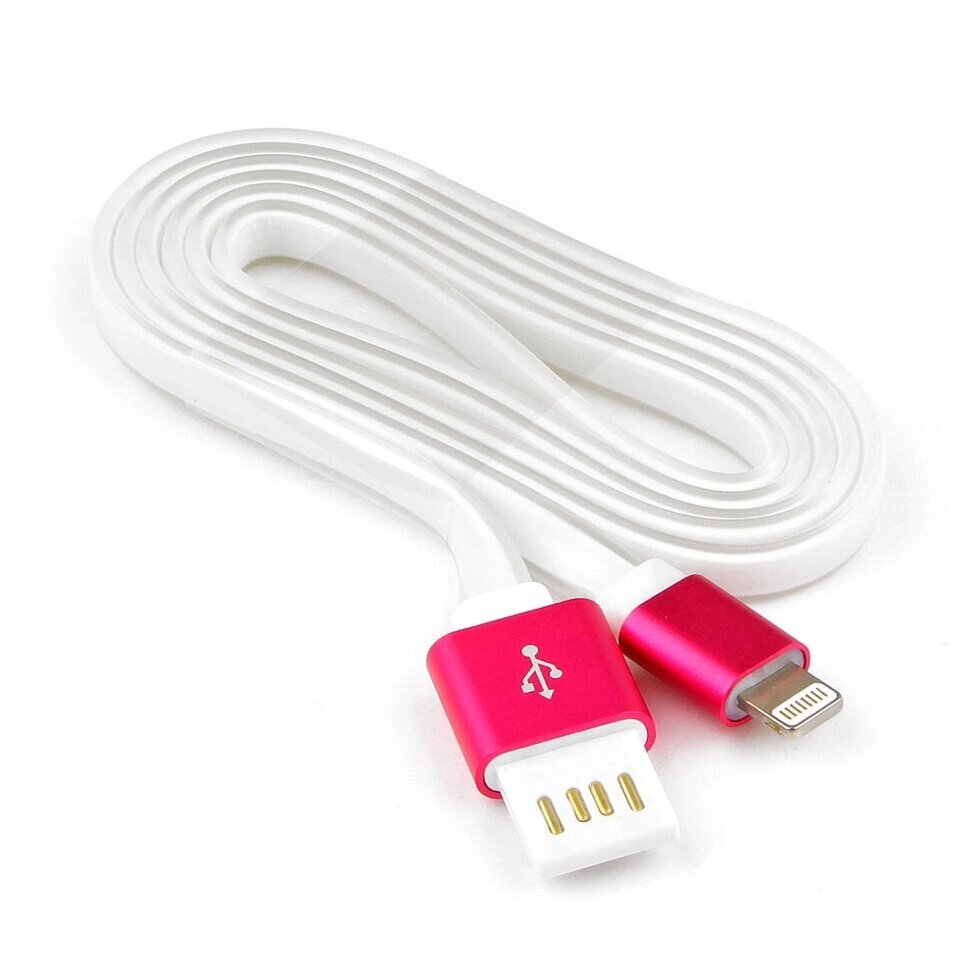 Кабель USB 2.0 Cablexpert CC-ApUSBr1m, AM/Lightning 8P, 1м, мультиразъем USB A, силикон шнур, розов. от компании turan - фото 1