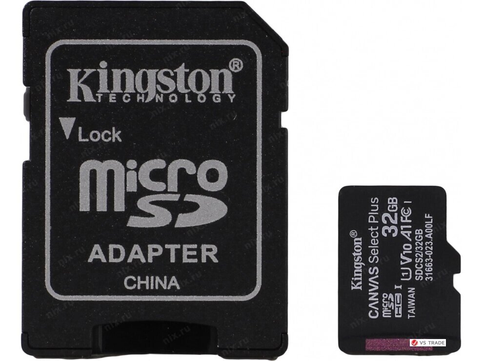 Карта памяти Kingston 32GB microSDHC Canvas Select Plus 100R A1 C10 Card + Adapter, SDCS2/32GB от компании turan - фото 1