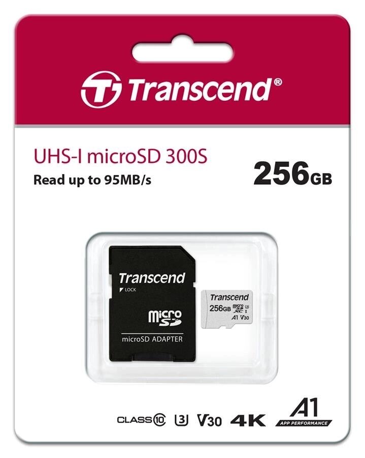 Карта памяти MicroSD 256GB Class 10 U3 A1 Transcend TS256GUSD300S-A от компании turan - фото 1