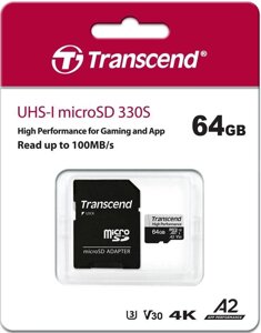 Карта памяти MicroSD 64GB Class 10 U3 A2 Transcend TS64GUSD330S