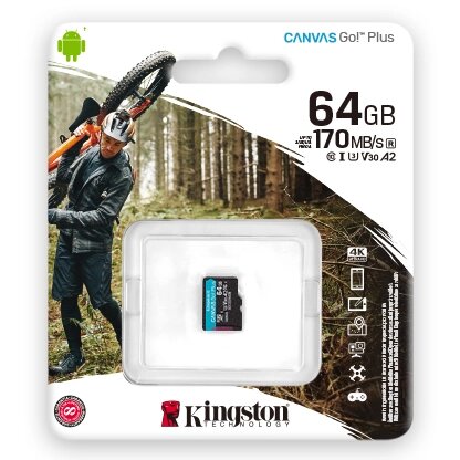 Карта памяти MicroSD 64GB Class 10 U3 V30 A2 Kingston SDCG3/64GBSP от компании turan - фото 1