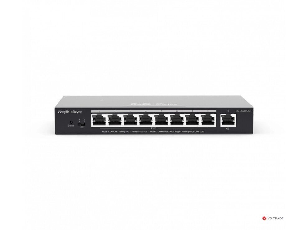 Коммутатор Reyee RG-ES209GC-P L2 PoE+(9x10/100/1000Base-T, 8xPoE+ ports, 120W PoE power budget, Desktop Case, Fanless) от компании turan - фото 1