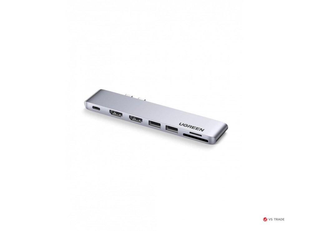 Конвертер Ugreen CM356 Dual USB-C To 2*USB 3.0 A+USB-C Female+ 2*HDMI+TF/SD Converter Gray, 80548 от компании turan - фото 1