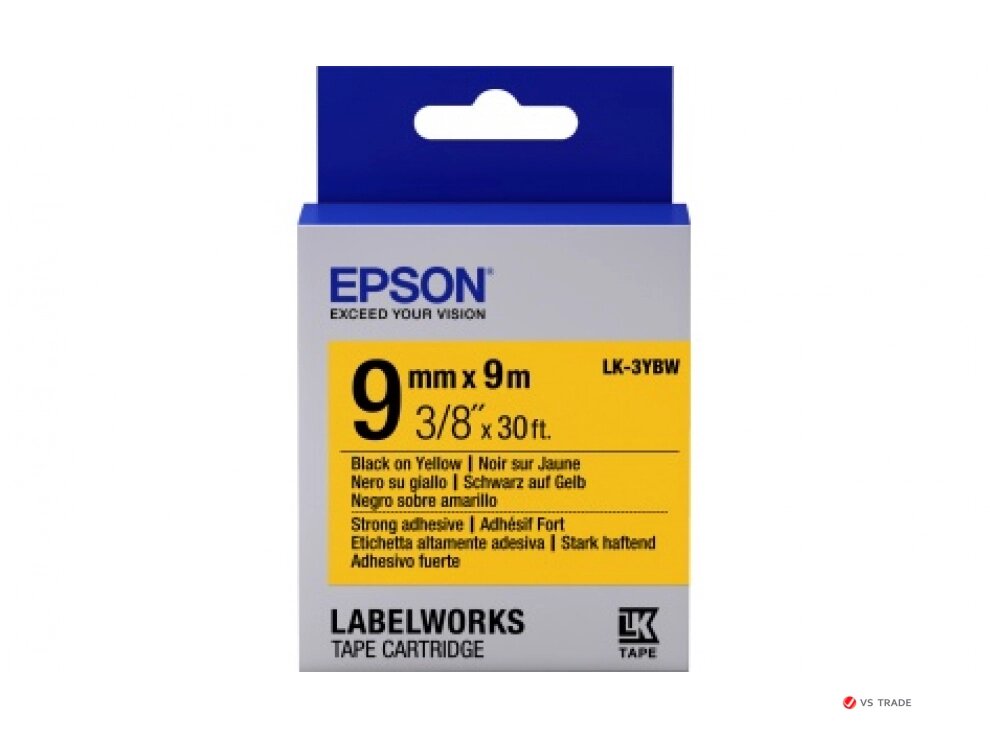 Лента повышенной адгезии Epson C53S653005, LK-3YBW, 9 мм, желтая/черная, 9м от компании turan - фото 1