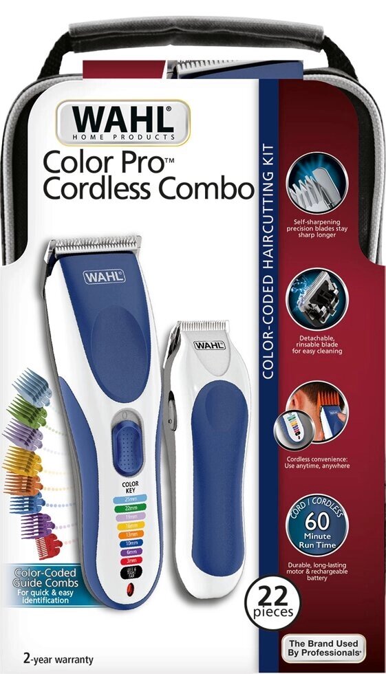 Машинка для стрижки волос Wahl Color Pro Cordless Combo бело-синий от компании turan - фото 1