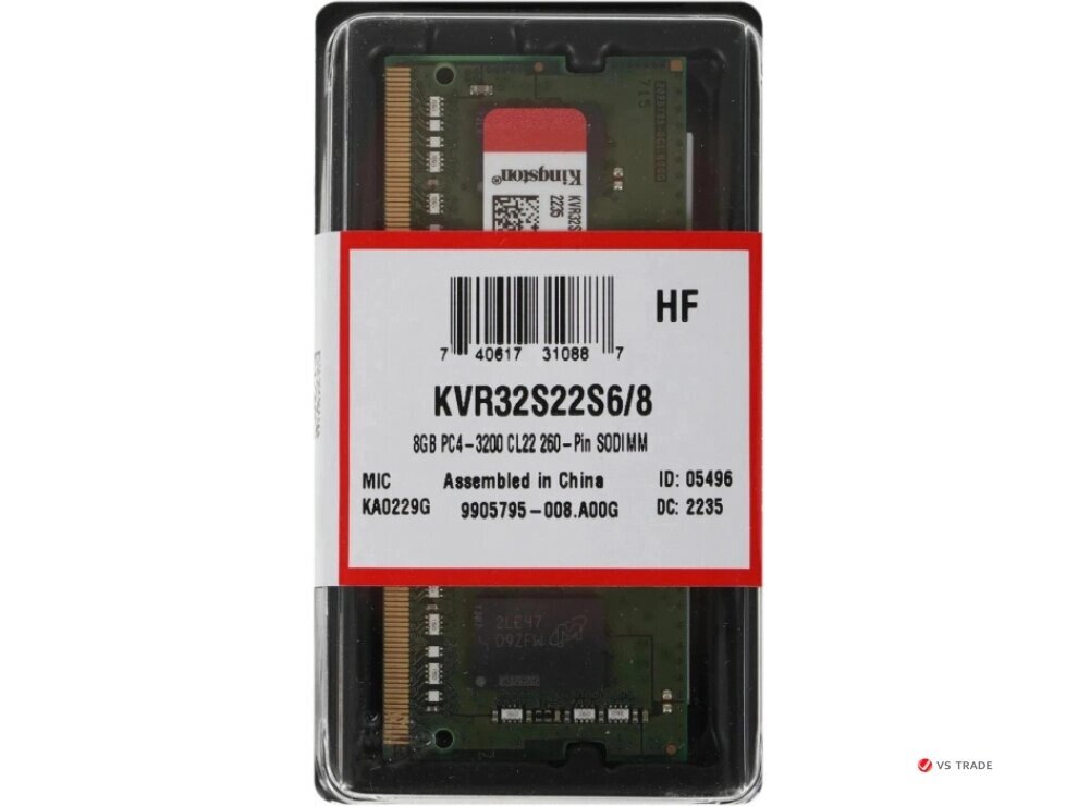 ОЗУ для ноутбука Kingston 8Gb/3200MHz CL22, 1.2V, KVR32S22S6/8 от компании turan - фото 1