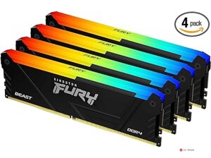 Озу kingston FURY beast RGB 128гб (32x4, DIMM DDR4, 3200MT/s, CL18, 1.35в, KF432C16BB2ak4/128
