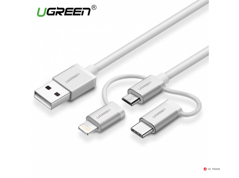 Переходник Ugreen US186 USB 2.0 A To Micro USB+Lightning+Type C (3 in 1) Cable Sliver 1.5M, 50203 от компании turan - фото 1