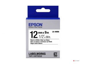 Лента Epson LK4WBN Std Blk/Wht 12/9, 12mm, 9m, C53S654021