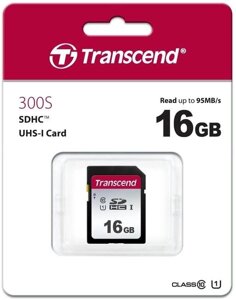 Карта памяти SD 16GB Class 10 U1 Transcend TS16GSDC300S