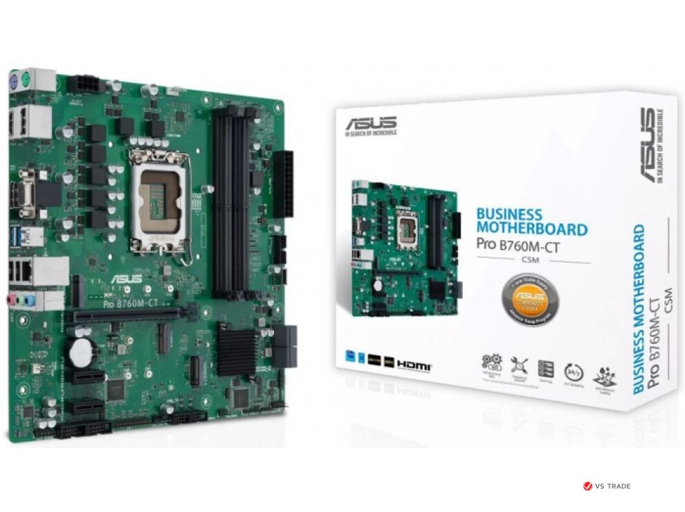 Сист. плата ASUS Pro B760M-CT-CSM,  B760, 1700, 4xDDR5, PCI-Ex16, PCI-Ex1, 2xM. 2, 4xSATA, 2xDP, HDMI, D-Sub, BOX от компании turan - фото 1