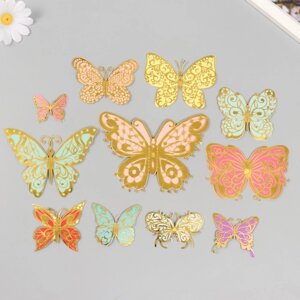 Бабочки картон двойные крылья 'Ажурные. Нежные расцветки' набор 12 шт h4-10 см (комплект из 5 шт.)