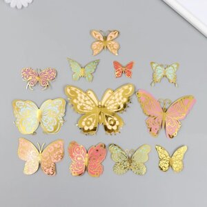 Бабочки картон двойные крылья 'Ажурные. Нежные расцветки' набор 12 шт h4-10 см на магните