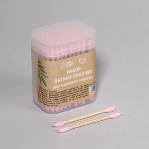 Бамбуковые ватные палочки, заострённые, 7,5 см, 100 шт, цвет розовый