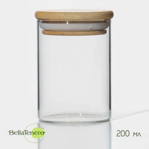 Баночка стеклянная для специй с бамбуковой крышкой BellaTenero 'Эко'200 мл, 6,5x8,5 см
