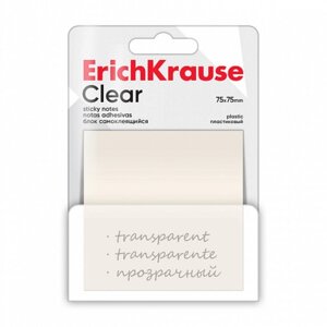 Блок с липким краем пластиковый 75х75 мм, ErichKrause 'Clear'50 листов, прозрачный