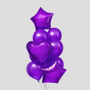 Букет из шаров 'Сердца и звёзды'латекс, фольга, набор 14 шт., цвет фиолетовый
