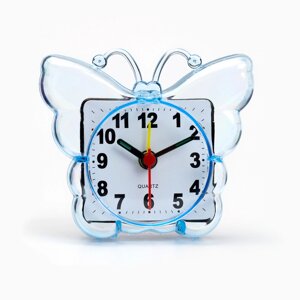 Часы - будильник настольные 'Бабочка'дискретный ход, циферблат 5.5 см, 9 х 8 см, синие