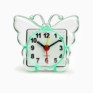 Часы - будильник настольные 'Бабочка'дискретный ход, циферблат 5.5 см, 9 х 8 см, зеленые