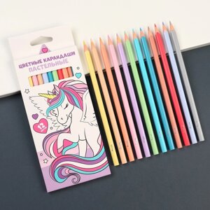 Цветные карандаши пастельные, 12 цветов, трёхгранный корпус 'Единорог'Минни и единорог
