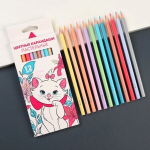 Цветные карандаши пастельные, 12 цветов, трёхгранный корпус 'Кошечка Мари'Коты аристократы