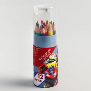 Цветные карандаши в тубусе, 12 цветов, круглые, Трансформеры