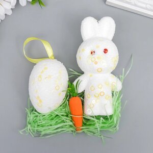Декор 'Зайчик с яйцом и морковкой в посыпке' набор 12 см