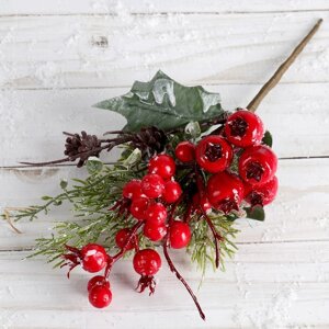 Декор 'Зимнее очарование' красные ягоды снежинка, 22 см