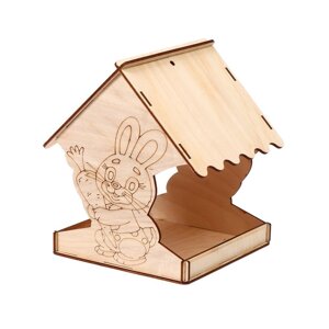 Деревянная кормушка-конструктор для птиц 'Заяц с морковкой'14 x 14.5 x 18 см, Greengo