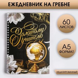 Ежедневник на гребне 'Золотому учителю'формат А5, 60 листов, твердая обложка
