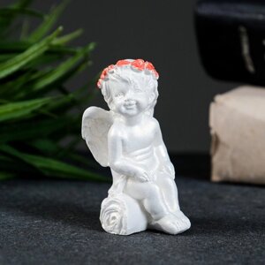 Фигура 'Ангелочек сидит на бревне' перламутр, 6х4х4см