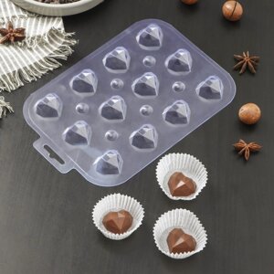 Форма для шоколада и конфет пластиковая 'Конфеты Граненое Сердце'цвет прозрачный