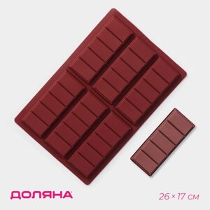 Форма для шоколада 'Плитка'силикон, 26x17x1,5 см, 6 ячеек (11,3x4,4 см), цвет коричневый