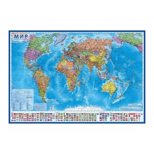 Географическая карта мира политическая, 101 х 70 см, 132 М, ламинированная, настенная