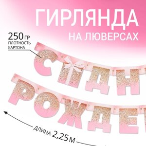 Гирлянда на люверсах 'С Днем Рождения'розовая с подарком, длина 225 см