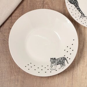 Глубокая тарелка керамическая 'Животные'20.5 см, 550 мл, цвет белый
