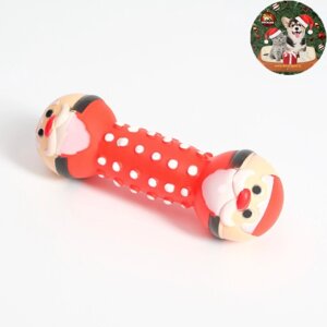 Игрушка-гантель пищащая 'Дед мороз' для собак, 13 х 5 см, красная
