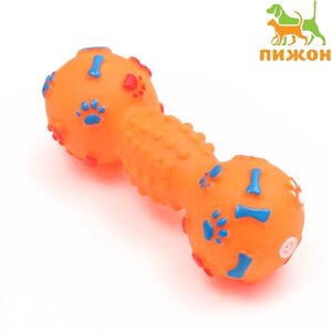 Игрушка пищащая 'Гантель с лапками' для собак, 13 см, оранжевая