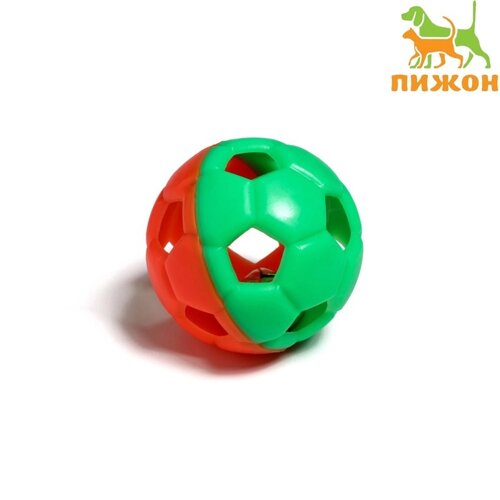 Игрушка резиновая 'Футбольный мяч' с бубенчиком, 6 см, оранжевый/зелёный