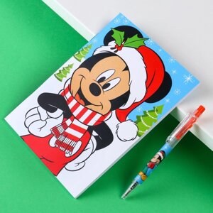 Канцелярский набор 'С новым годом'блокнот А6, ручка, наклейки, Микки Маус и его друзья