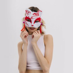 Карнавальная маска 'Кицунэ'цвет красный