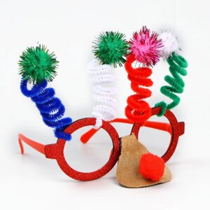 Карнавальные очки 'Бомбошки' с носиком, цвета МИКС