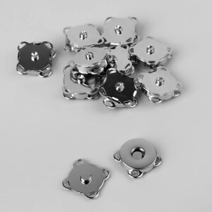 Кнопки магнитные, пришивные, d 14 мм, 10 шт, цвет серебряный (комплект из 3 шт.)