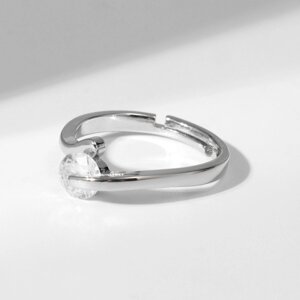 Кольцо 'Классика' кристалл соло, цвет белый в серебре, безразмерное