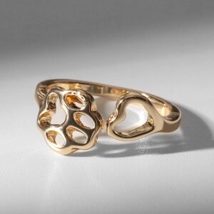 Кольцо 'Лапка' с сердцем, цвет золото, безразмерное